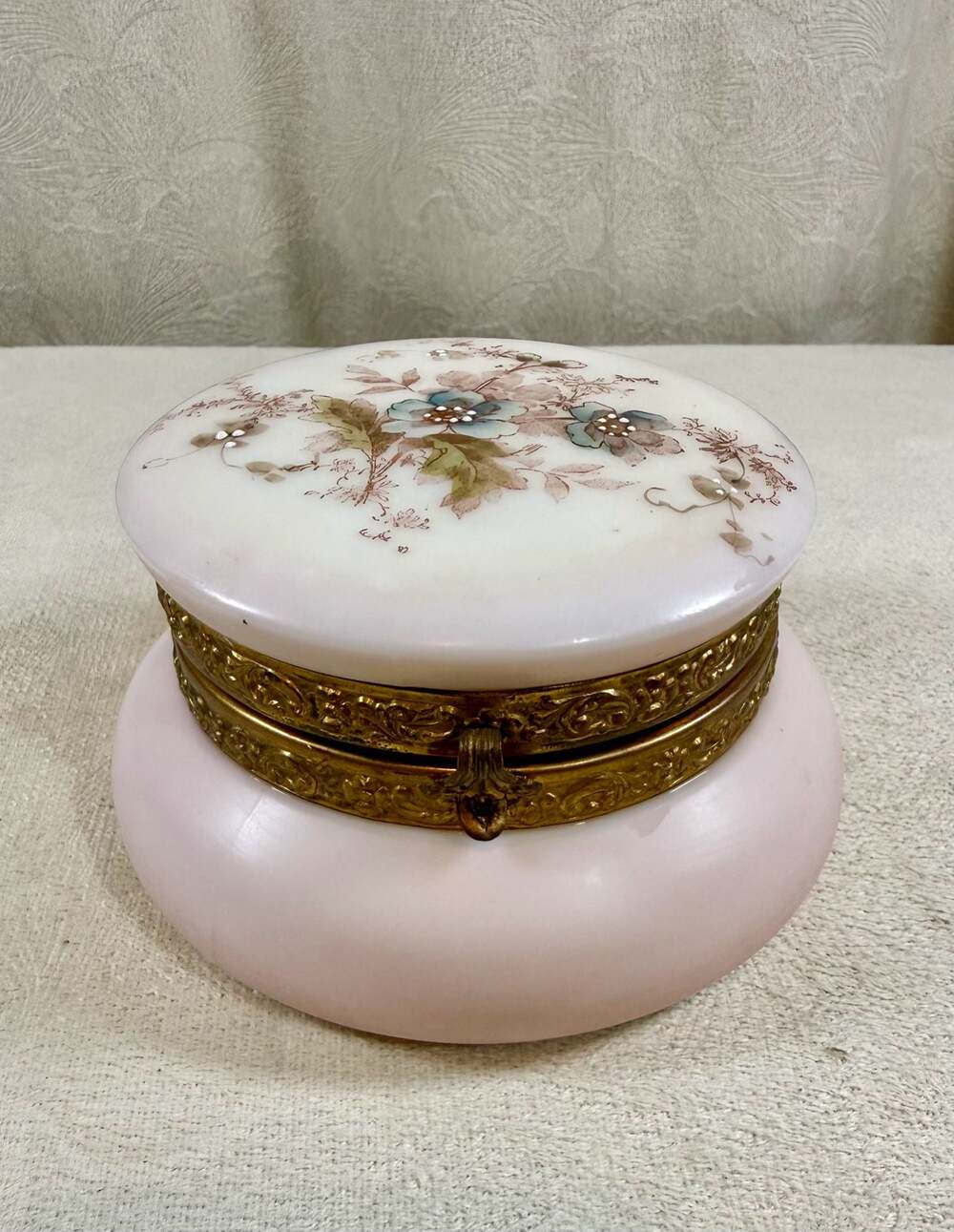 Antique C.F. Monroe Wave Crest Satin Glass Floral Vanity Dresser Box
